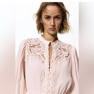 Lace Yoke Button-Front Blouse